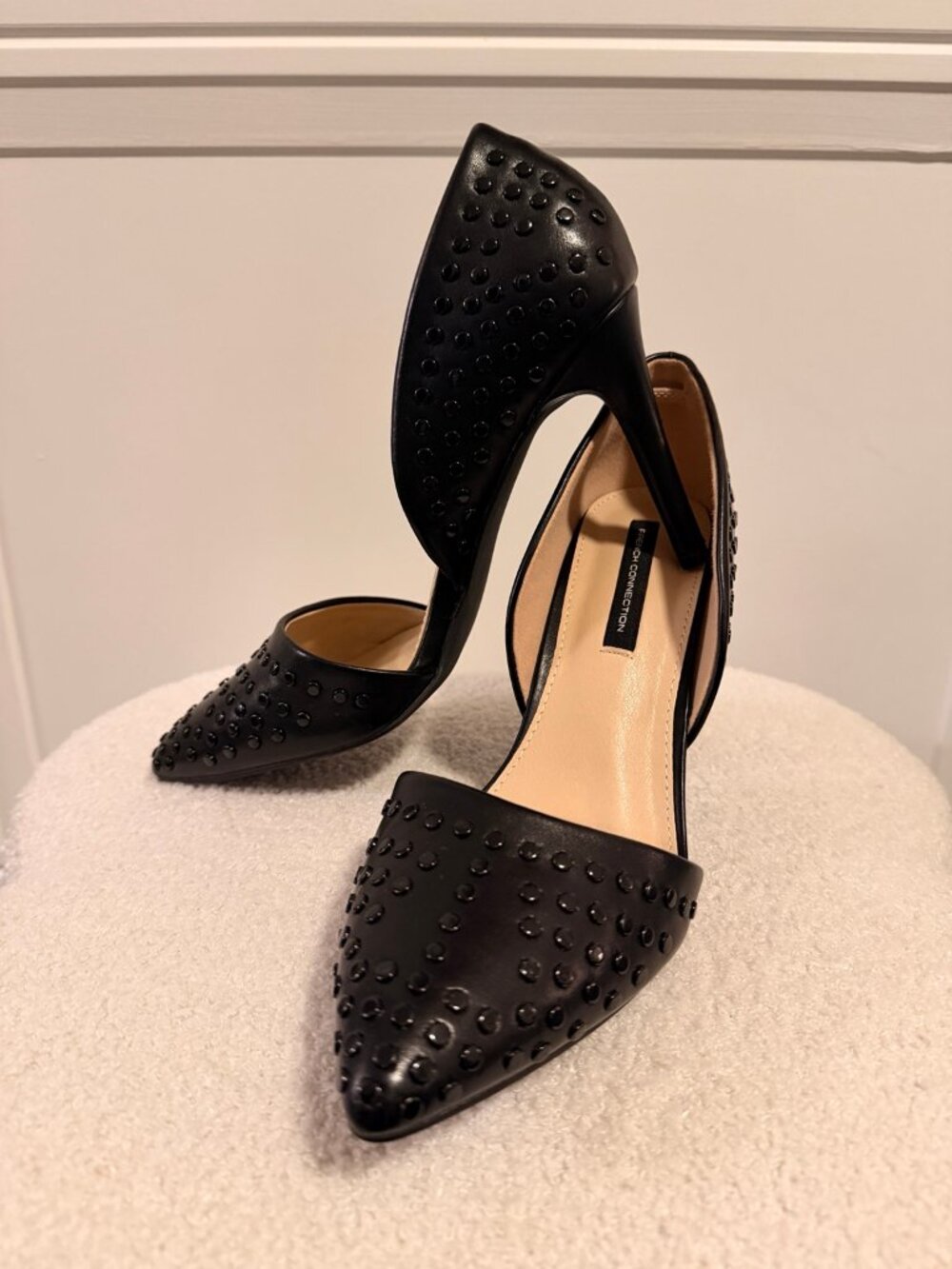 French Connection Forever-Mary Black Studded d’Orsay Pumps Size 9